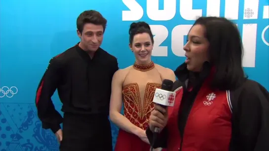 Tessa Virtue and Scott Moir react to silver medal in team event