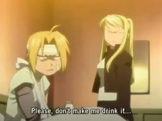 Fullmetal Alchemist: Edward/Winry Milk scene