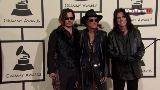 Johnny Depp, Alice Cooper, Joe Perry at 58th Annual Grammy Awards Red carpet