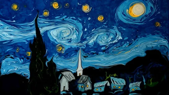 Garip Ay - Ebru Art: Van Gogh on Dark Water / Гарип Ай: «Звездная ночь» Ван Гога в технике Эбру