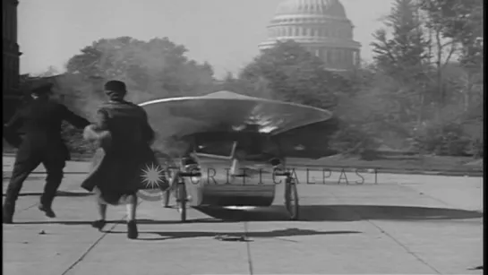 A triphibian aircraft catches fire during its test run in Washington DC. HD Stock Footage