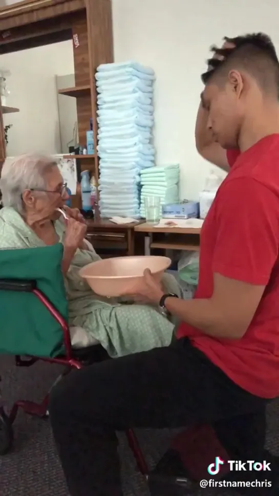 Grandson taking care of his grandma