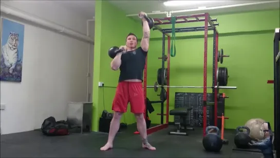 Advanced kettlebell complex for core and upper body strength.