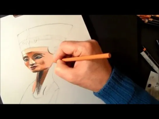 Trick Art, Drawing 3D Bust of Nefertiti, Anamorphic Illusion