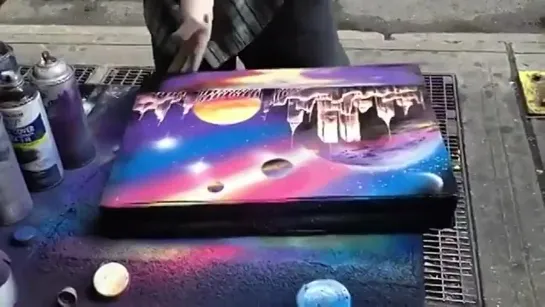 Sidewalk spray paint art