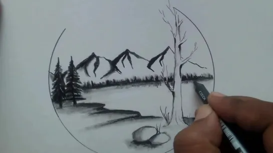 04. How to draw easy and beautiful scenery drawing of nature   landscape sketch