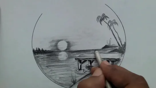 01. How to draw nature scenery drawing step by step   beach drawing