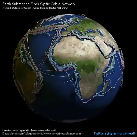 Как выглядит подводная оптическая кабельная сеть Земли [NR]