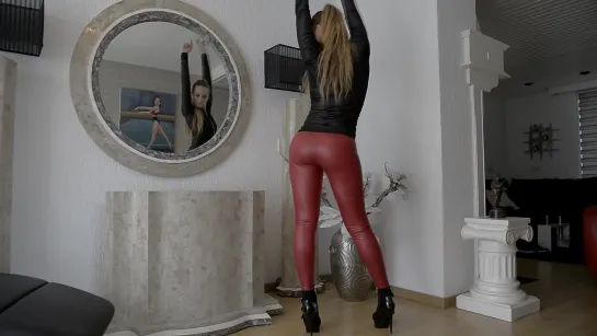 Red Leather Leggings  High Heels - veronagymnast2