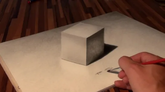 Drawing of a CUBE in 3D ! optical illusion (anamorphic)