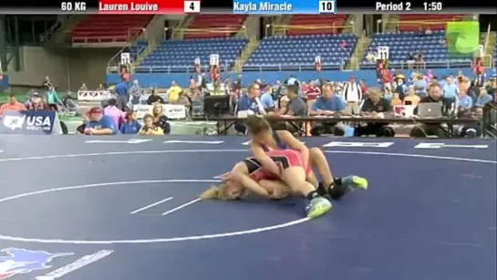 Lauren Louive (Cumberlands) vs Kayla Miracle (Sunkist Kids) sports women's wrestling