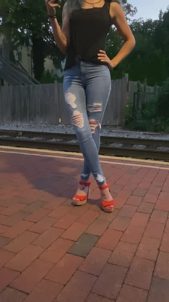 Wet jeans at the train station