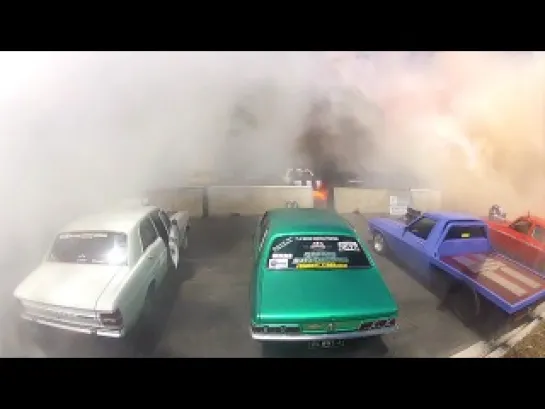 SUMMERNATS WORLD RECORD 69 CAR TYRE BURNOUT 2013