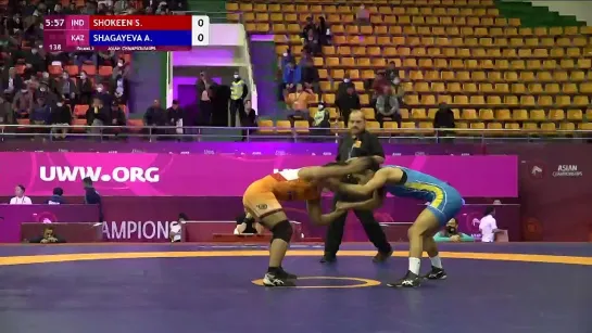 Round 3 WW - 55 kg_ S. SHOKEEN (IND) v. A. SHAGAYEVA (KAZ)