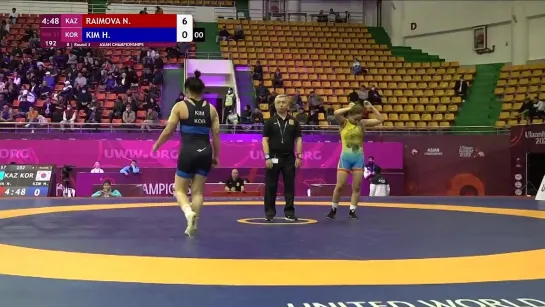 Round 3 WW - 57 kg_ N. RAIMOVA (KAZ) v. H. KIM (KOR)