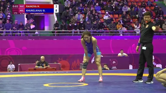 Round 1 WW - 57 kg_ N. RAIMOVA (KAZ) v. B. KHURELKHUU (MGL)