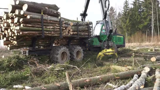 Logging with John Deere 1110E, skilled operator