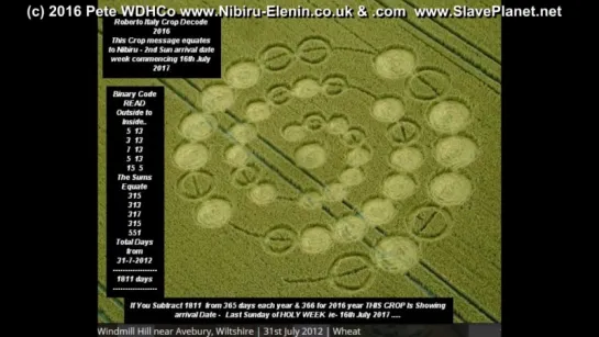 Latest 2016 Crop Circle decodes Roberto Italy End Times Nibiru arrival date