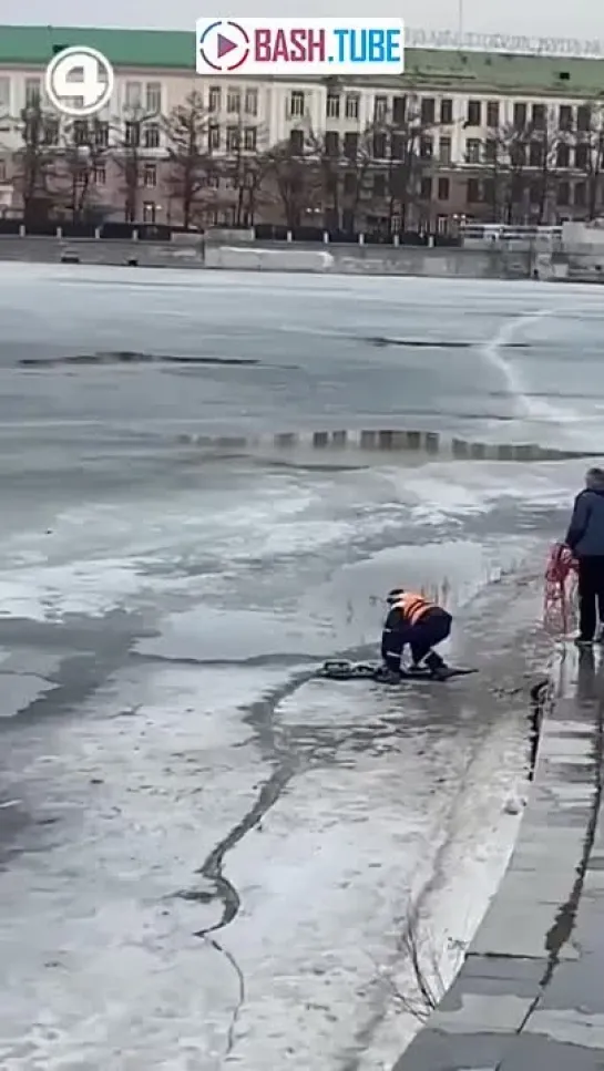 В Екатеринбурге мужчина решил прогуляться по льду городского пруда и провалился 12.04.2022