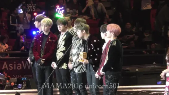 `FANCAM` 161202 Bangtan - Artist of the Year @ 2016 Mnet Asian Music Awards.