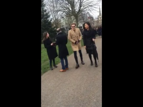 Jamie Campbell Bower walking into the Burberry Prorsum 2014 Show