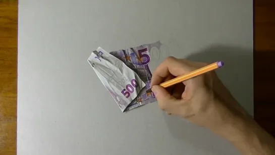 Drawing Time Lapse׃ 500 euro note - hyperrealistic art