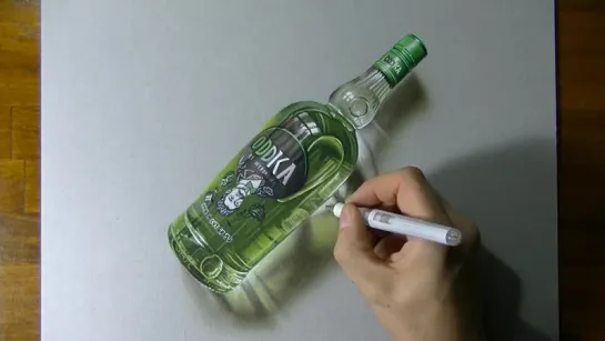 Drawing timelapse׃ a bottle of Oddka vodka - hyperrealistic art