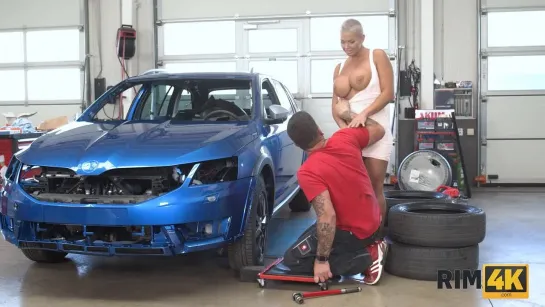 Blonde with Giants Tits Licks Car Mechanics Ass and Gets Fucked