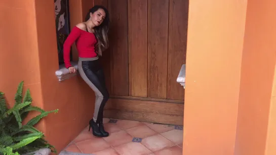 Half Leather Leggings Red Outfit #2