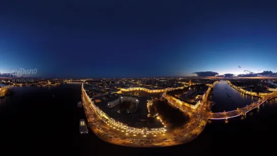 360°, Ночной Санкт-Петербург, Россия, 4К видео с воздуха.