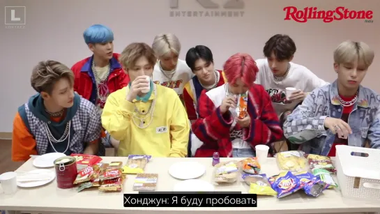 K-Pop Stars React to Indian Snacks ft. ATEEZ [рус.саб]