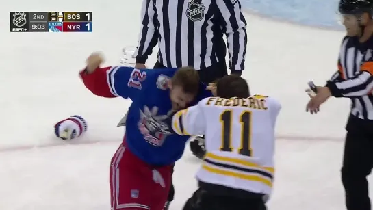 Multiple fights Erupt Between Rangers And Bruins After Braden Schneider Levels T