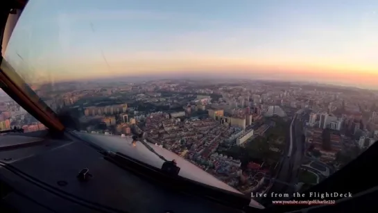 Lisbon landing at sunrise, Pilots view