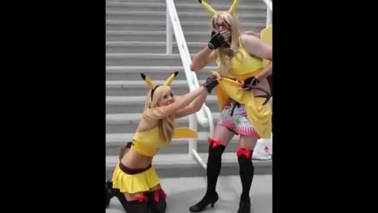 Japan Donation! SEXY PIKACHU DOUBLE TIME #funny #cosplay #PIKACHU #miniskirt #stockings #boobs #JessicaNigri #bespectacl