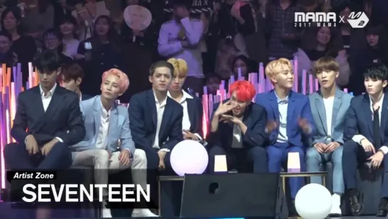 [VK][29.11.17] Seventeen reaction to MONSTA X ' s Performance @ 2017 MAMA in Japan