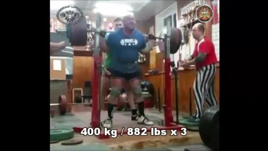 World Raw Powerlifting - Andrey Malanichev Squat Training 400kg_882lbsx3