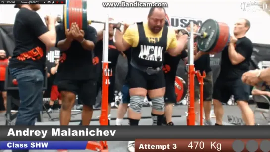 1037 lb _ 470 kg Raw Squat - Andrey Malanichev - Front View