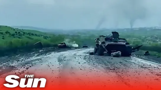 Burnt out military vehicles litter roads in Bakhmut after fierce fighting