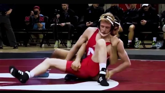 Nebraska wrestler struggles to get to his feet- slow motion college wrestling