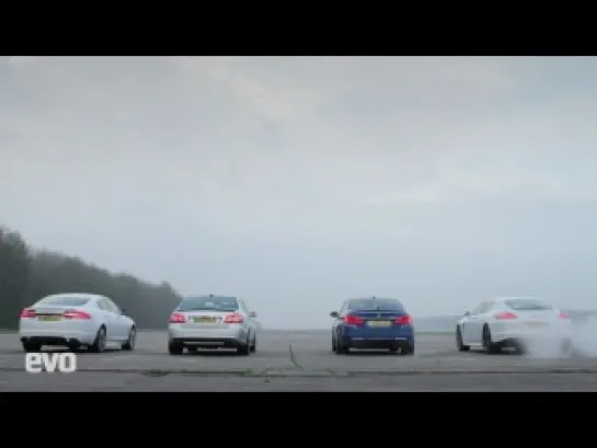 Drag race- BMW M5 v Porsche Panamera S v Mercedes E63 AMG v Jaguar XFR - evo exclusive