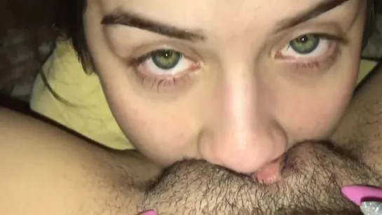 SEXY GREEN EYED LESBIAN EATS HER MOANING GIRLFRIENDS WET PUSSY