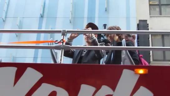 111022 Fancam_Stalk_SM artists going on a tour bus around New York