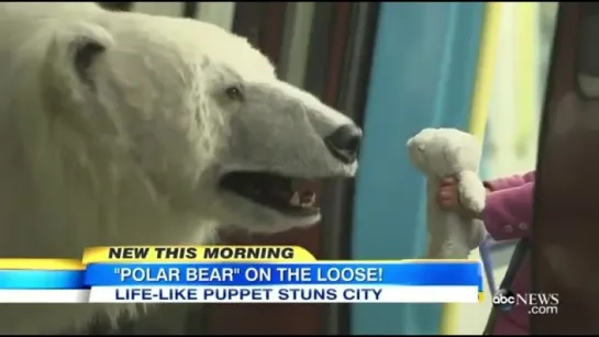 Realistic Polar Bear Puppet Walks Streets of London