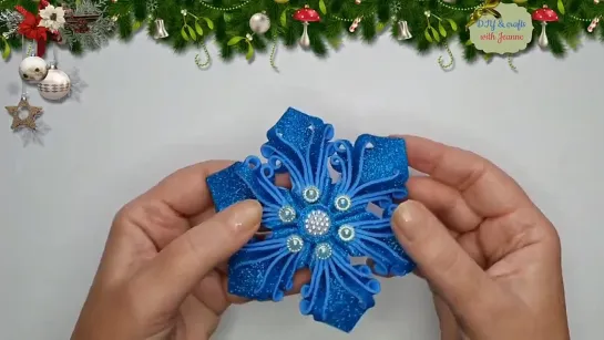 Новогодняя снежинка из глиттерного фоамирана своими руками_ Glitter Foam Snowflake For Christmas (2)