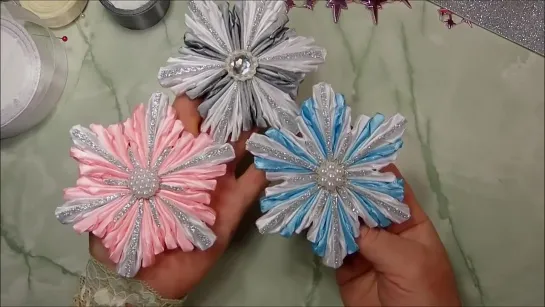 ❄️Снежинка своими руками из лент ❄️ diy christmas ornaments Snowflake