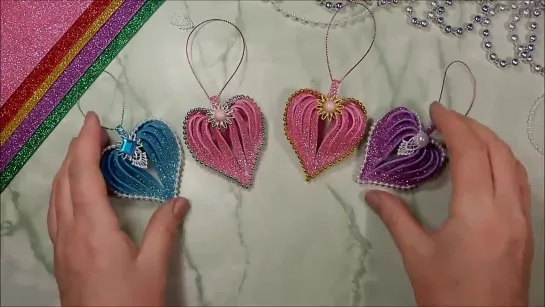 Сердечки ❤ Ёлочные игрушки своими руками из фоамирана _ diy christmas ornaments  glitter foam heart