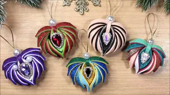 4 НОВЫХ ИДЕИ Ёлочных игрушек из фоамирана, новогодние 2022 🎄 4 DIY christmas ornaments