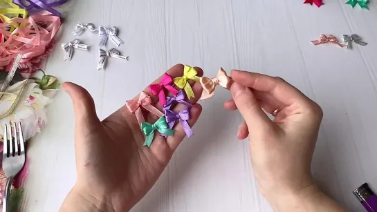 Бантики из атласной ленты за 1 Минуту Как сделать бантик на вилке _ Make Simple Easy Bow DIY