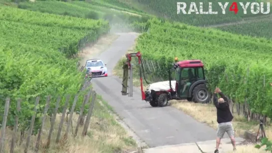 Neuville almost crash with a tractor | Rally Deutschland Test 2015 [HD]