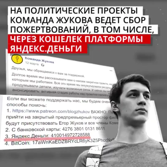 «Яндекс.Деньги» должны заблокировать кошелек «Команды Жукова» за нарушение правил платежной системы.